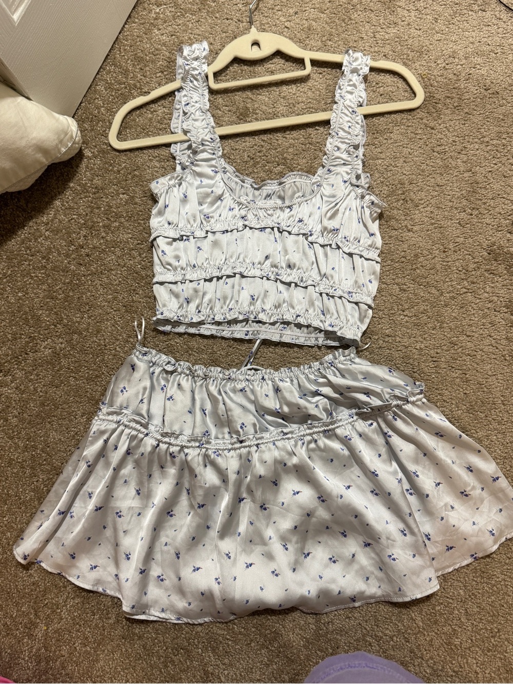 Light Blue Floral Ruffle Crop Top & Skirt Set Zara - Picture 4 of 4